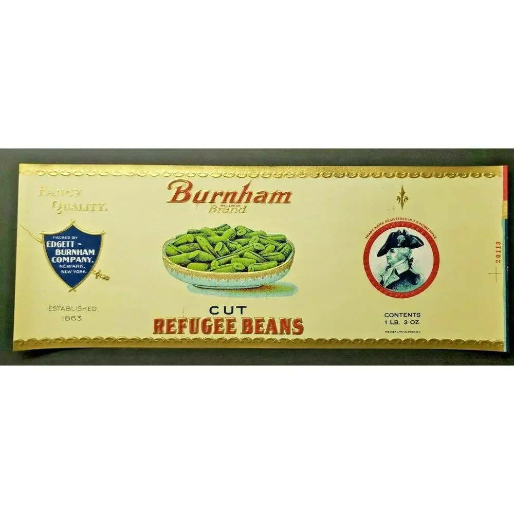 Vintage Burnham Brand Cut Beans Edgett Burnham Co New York 1940s Can Label Z2